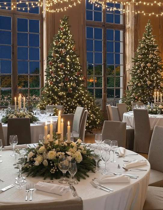 Elegant Christmas dinner in a festive setting at Campus Les Fontaines